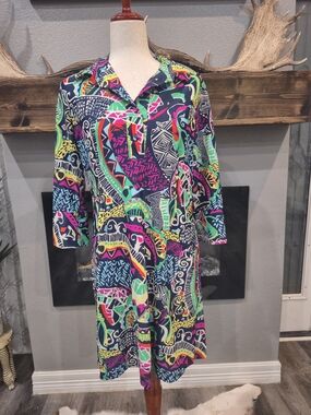 Jude Connally Dress Size Medium Colorful Abstract Button-Front Dress